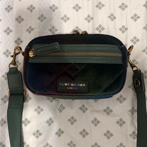 Kurt Geiger Velvet Crossbody Bag with Gold Accents